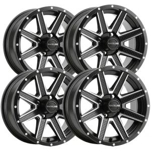 (4) Raceline G92M Hostage Golf 12×7 4×4″ +5 Black/Machined Wheels Rims 12″ Inch